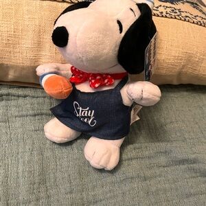 Snoopy Plush Toy with Red Bow and Blue Outfit holding Ice Cream NWTT